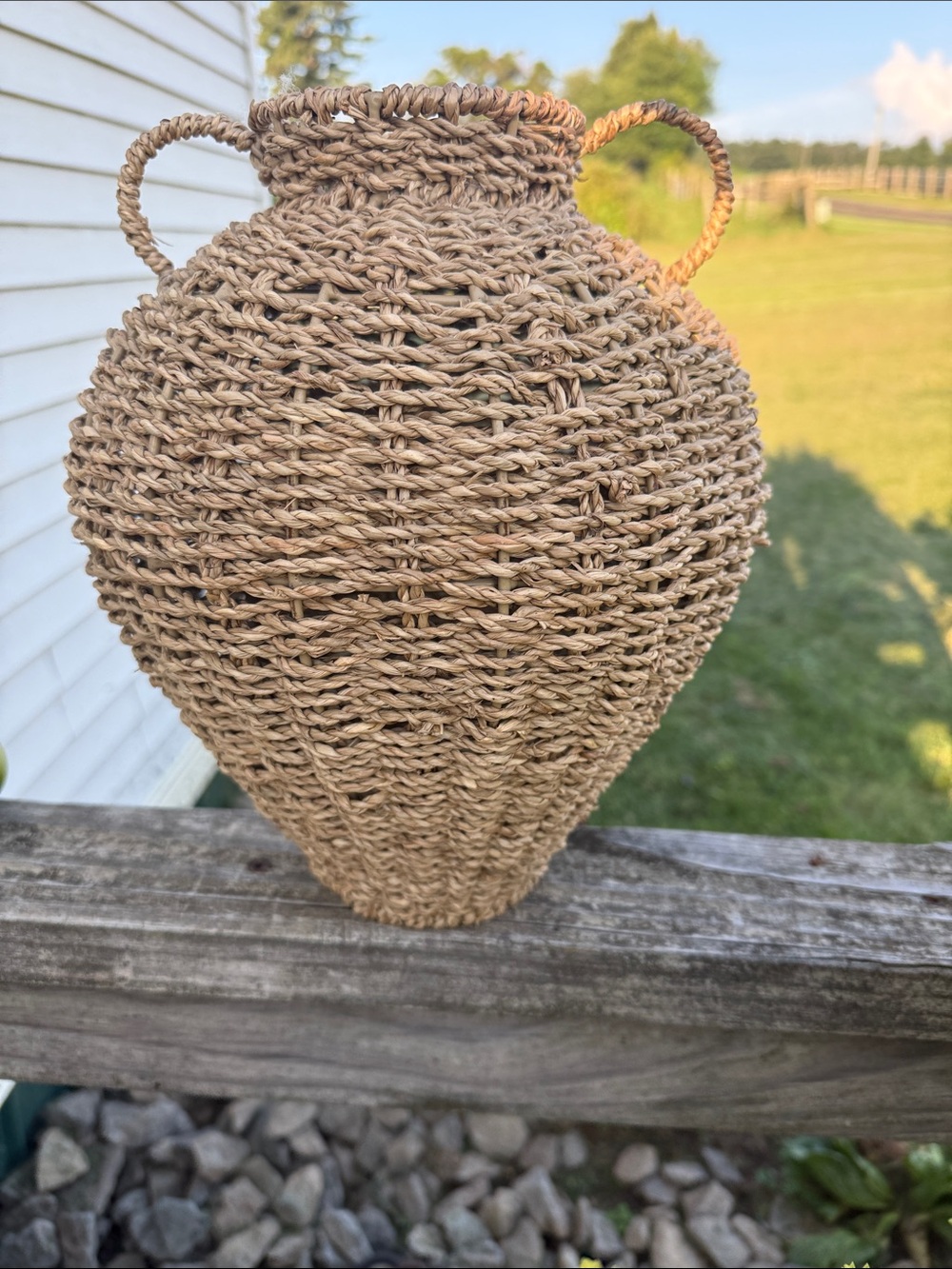 Handwoven Seagrass Decorative Basket Vase - Neutral Tan
